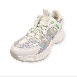 Buffalo B.NCE S2 White Silver Iridescent Lace Up Sneakers Size 7.5